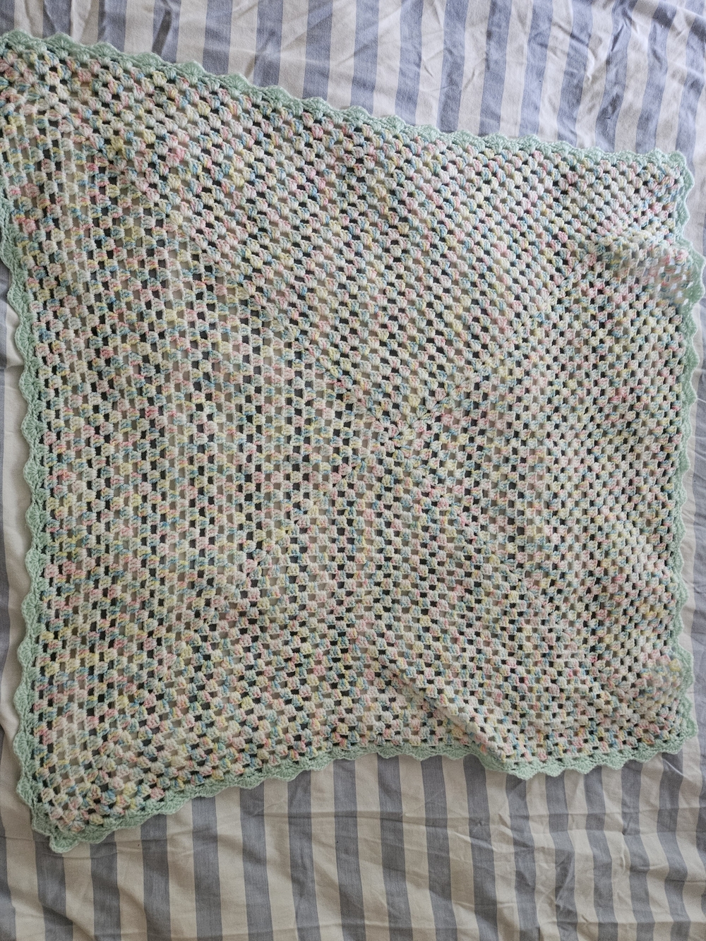 Handmade Pastel Baby Crochet Blanket - Mint Scalloped Edging